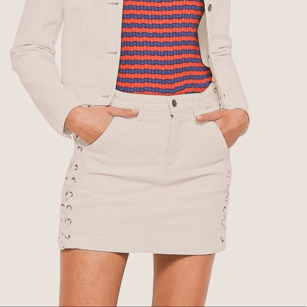 A.L.C. Ringo Lace-up Cream Denim Skirt 0